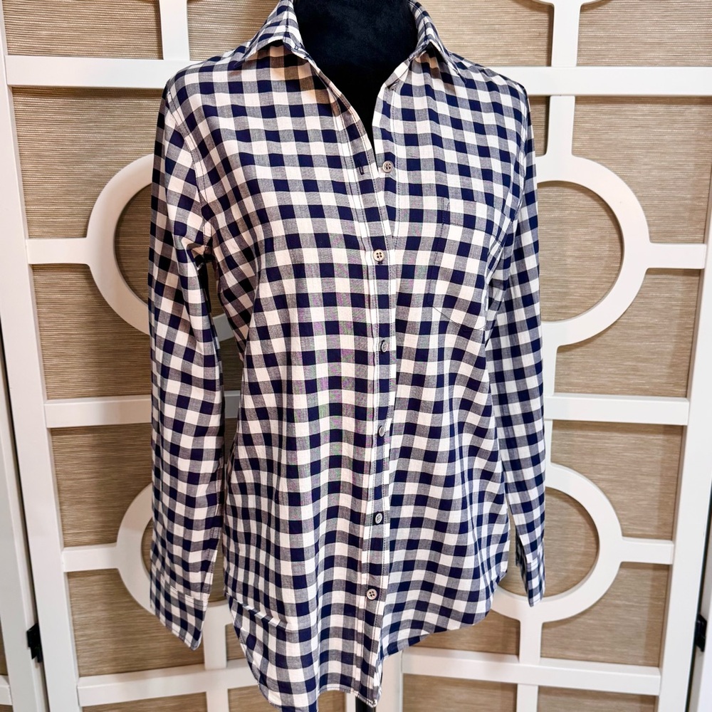 J CREW WM’S “Navy & White” Plaid Check Button-Down Shirt, SZ-M *NWOT!
